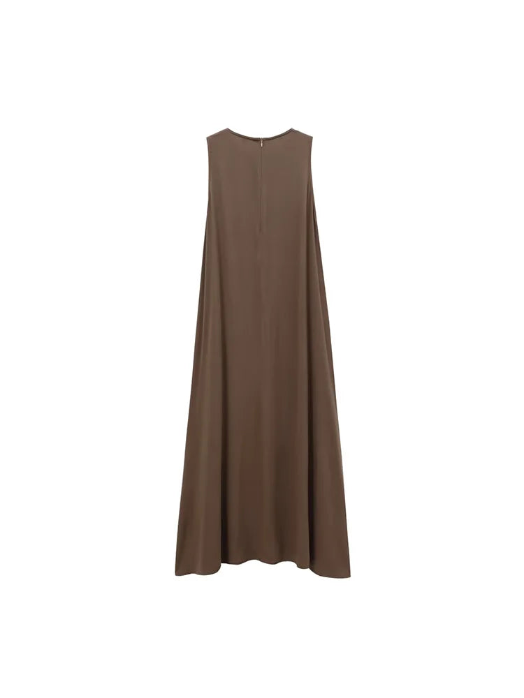 2024 Autumn and Winter New Arrivals Women's Simple Loose Round Neck Sleeveless Vest Long Skirt Midi Dress