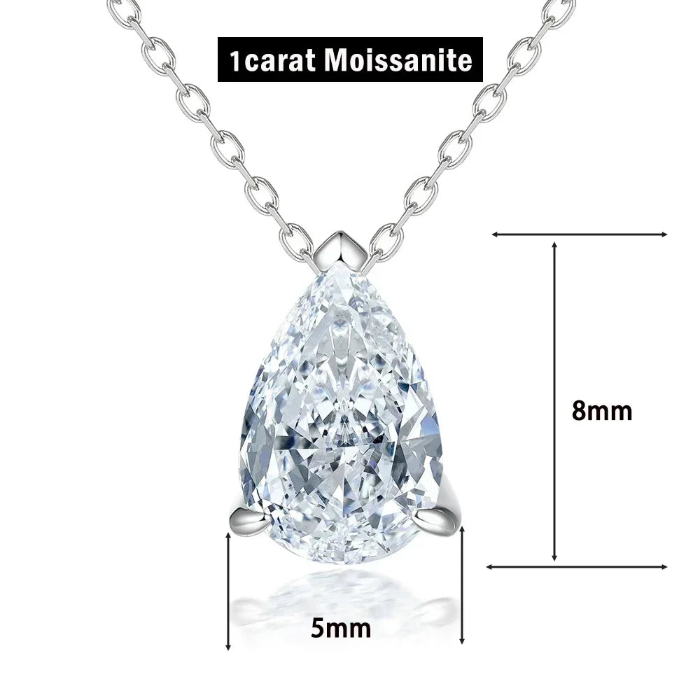 1/2/3/4CT Water Drop Moissanite Pendant Necklace for Women Certified 925 Silver Pear Cut Solitaire Diamond Pendant Neckchain