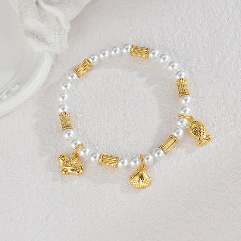 Fashion High Quality Shell Pearl Bracelet Stainless Steel Gold Color For Women Bangle Girl Jewelry Gift