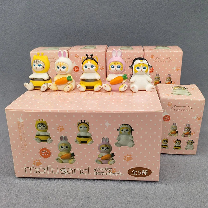 4cm Mofu Cat sands Action Figure Collection Set Animal Headgear Doll Kawaii Cute PVC Model Desktop Decoration Crafts Gifts Toys