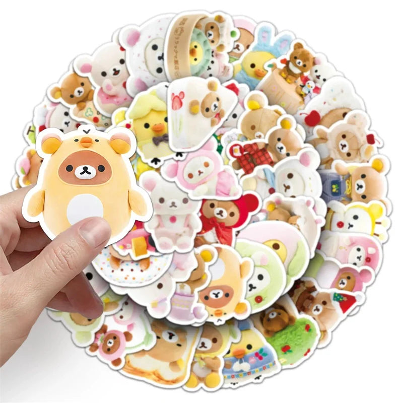 Cute Rilakkuma Stickers 54 Pieces Set Anime Cartoon Bear Kawaii Scrapbooking Sticker Book Decor Waterproof