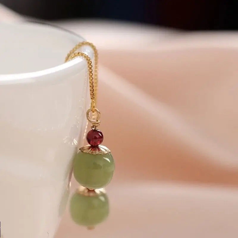 VENTFILLE Gold Color Hetian Jade Earrings for Women Green Round Jewelry Girls Gift Dropshipping Wholesale