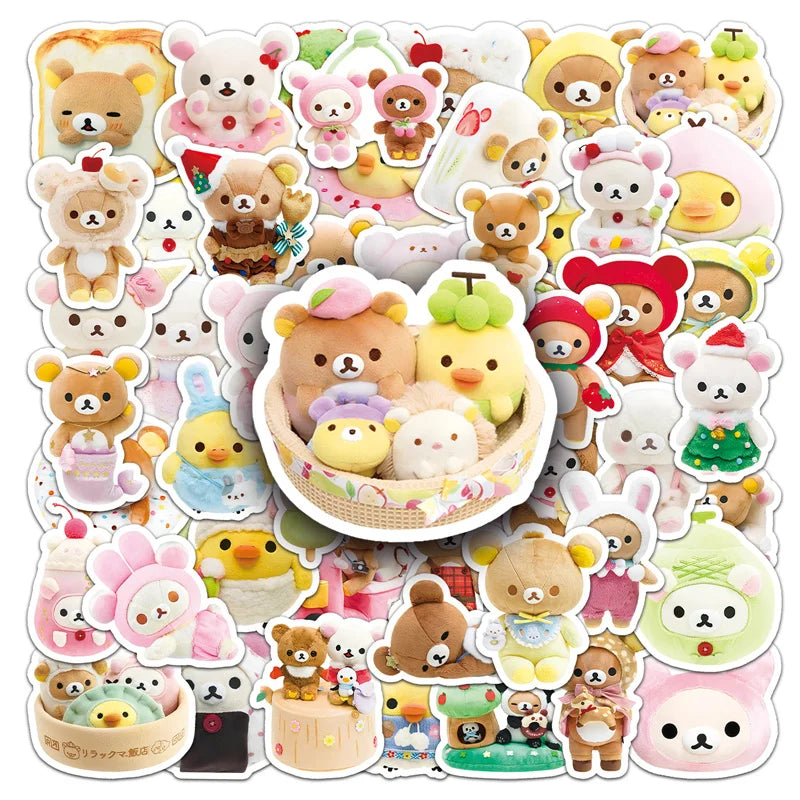 Cute Rilakkuma Stickers 54 Pieces Set Anime Cartoon Bear Kawaii Scrapbooking Sticker Book Decor Waterproof