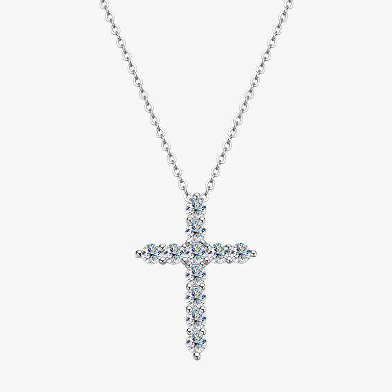 Lycfn 5MM Moissanite Cross Sparkling Pendant Necklace S925 Sterling Sliver with GRA Plated 18k Gold for Women Man Fine Jewelry