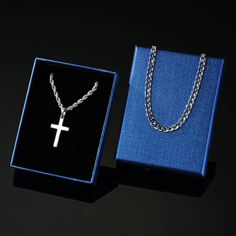 RAPRGOLD 925スターリングシルバークロスペンダントネックレス男女兼用ダブルレイヤーキューバロープチェーンファインジュエリーギフト