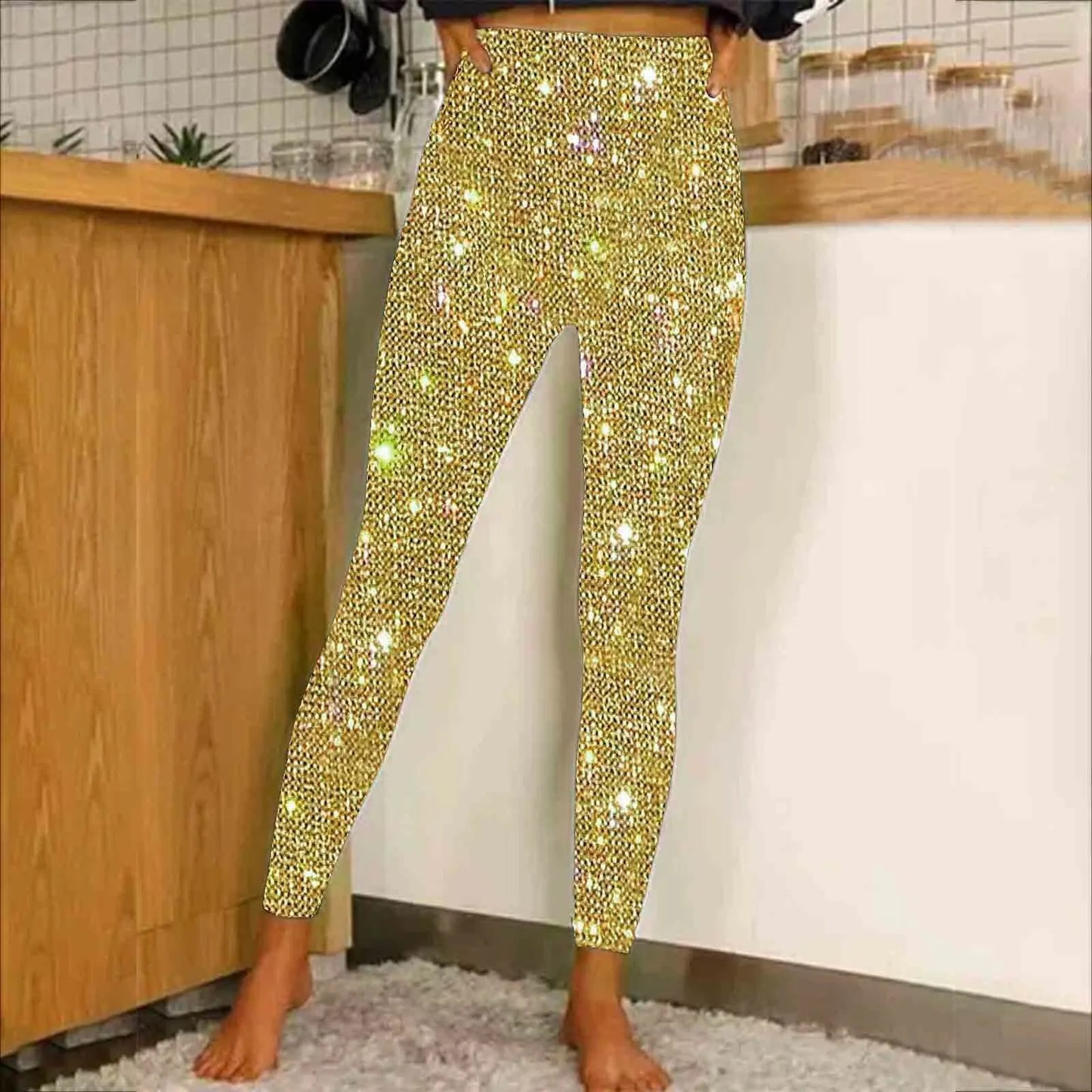 Women Sequin Leggings High Waist Bottoming Trousers Fashion High Waist Party Nightclub Leggings Sexy Ladies Slim Long Pants