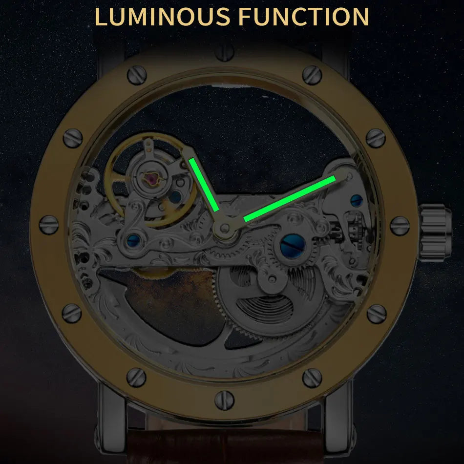 2024 Top Brand Luxury Steel Skeleton Tourbillon Automatic Watch Men Leather Mechanical Waterproof Luminous Elegant Wrist Clock