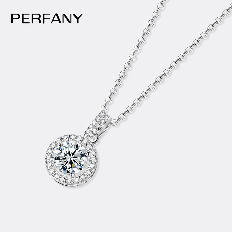 PERFANY 1-5CT Moissanite Necklace for Women S925 Pure Silver Round Laboratory Diamond Pendant Fashionable Wedding Luxury Jewelry