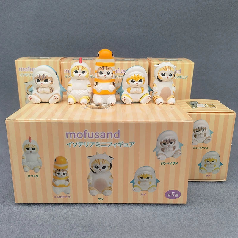 4cm Mofu Cat sands Action Figure Collection Set Animal Headgear Doll Kawaii Cute PVC Model Desktop Decoration Crafts Gifts Toys