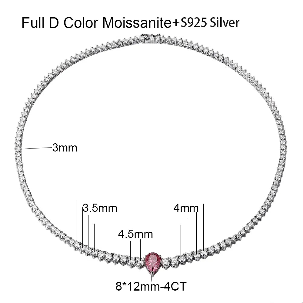 OEVAS 3-4.5mm Full Moissanite Tennis Necklace S925 Silver Lab Diamond Waterdrop Pendant For Women Party Fine Jewelry