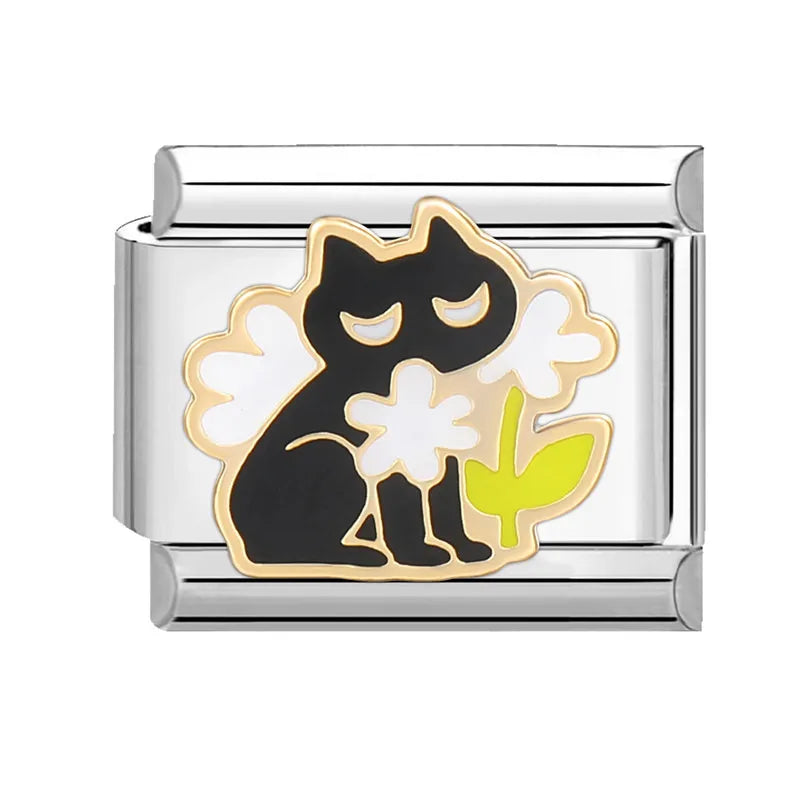 Fashion Charm Bracelet Checkerboard Panda Elephant Charm Italian Links Fit 9mm Bracelet Stainless Steel DIY Making Jewelry