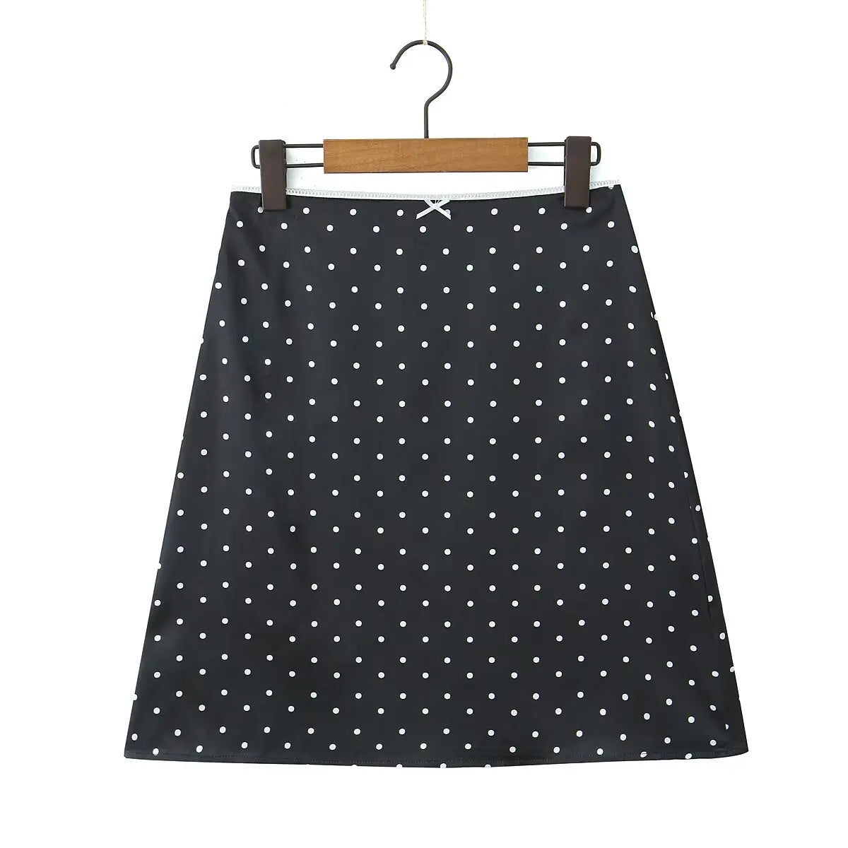 YENKYE 2025 Women Vintage Black White Polka Dot A-line Knee Length Skirt Sexy Low Waist Holiday Summer Skirts