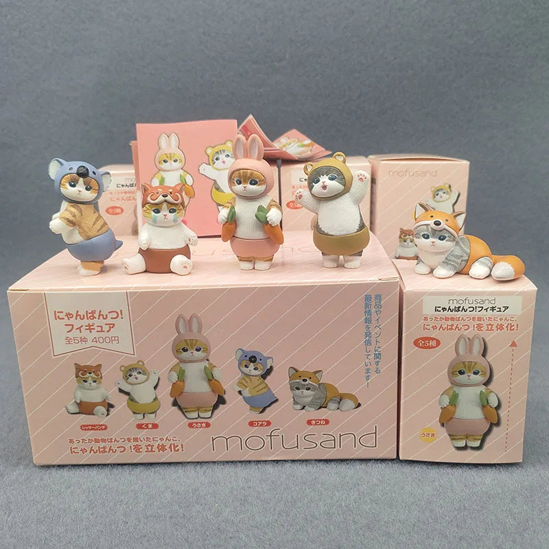 4cm Mofu Cat sands Action Figure Collection Set Animal Headgear Doll Kawaii Cute PVC Model Desktop Decoration Crafts Gifts Toys