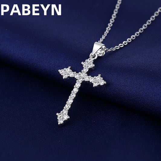 925スターリングシルバークロスペンダントネックレス、AAAAAジルコン象嵌、ユニセックスファッションヒップホップスターリングシルバーチェーンジュエリー