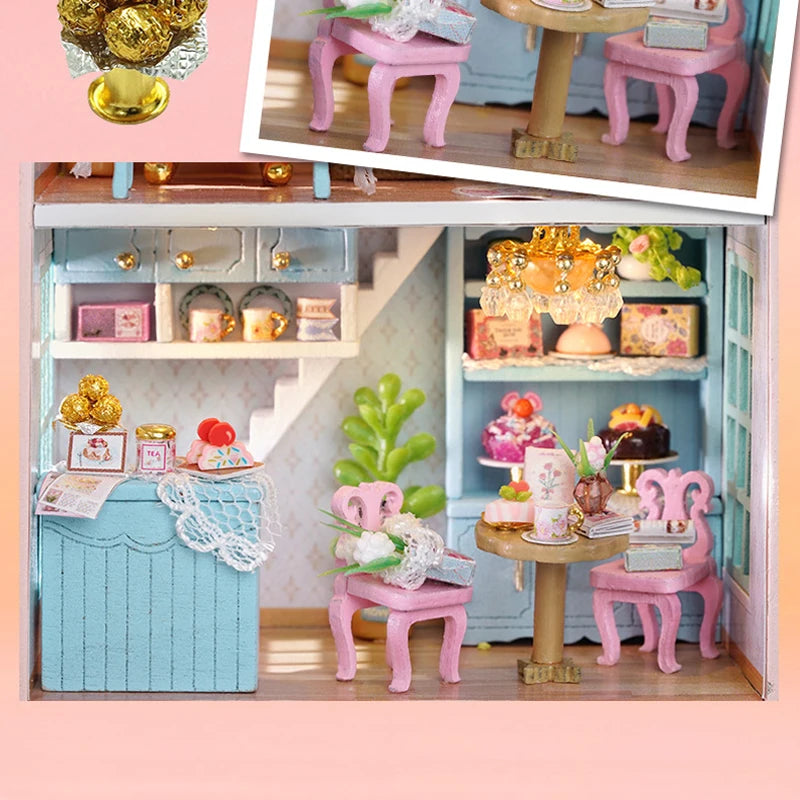 Diy Mini Wooden Dollhouse With Furniture Light Doll House Casa Assembly Model Pink Princess Villa Architecture Kit Toys Birthday