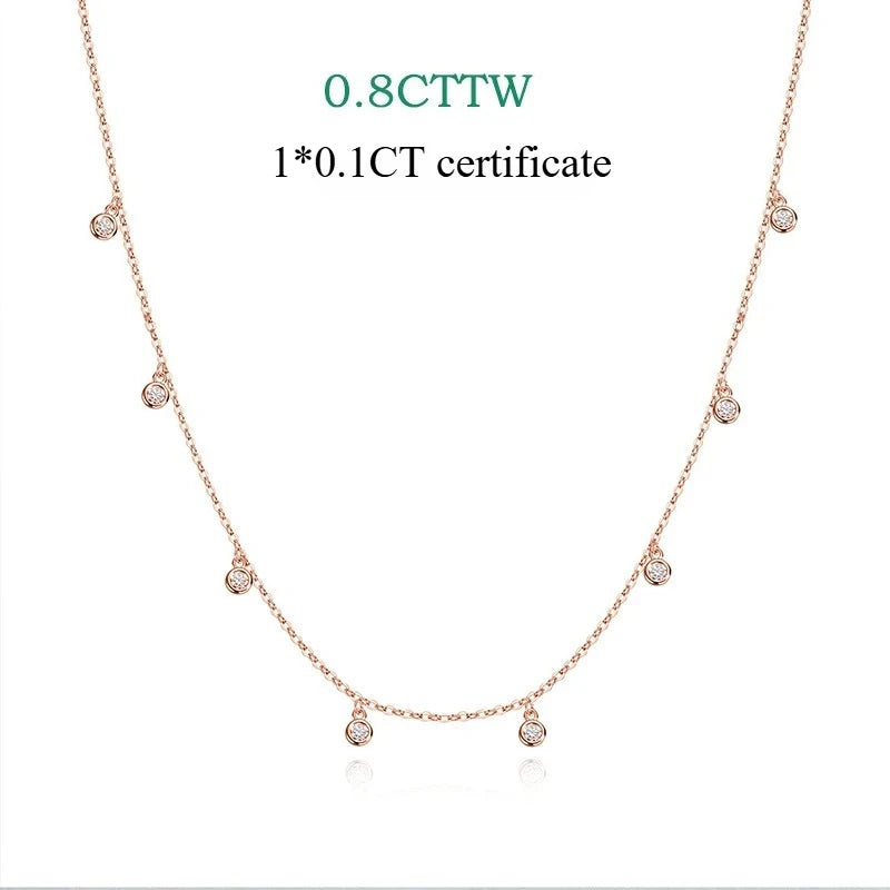 Smyoue Certified Bubble 8 Stone 100% Real Moissanite Necklace Pendant Classic Women's Neck Chain Sterling Silver 925 Plated 18K