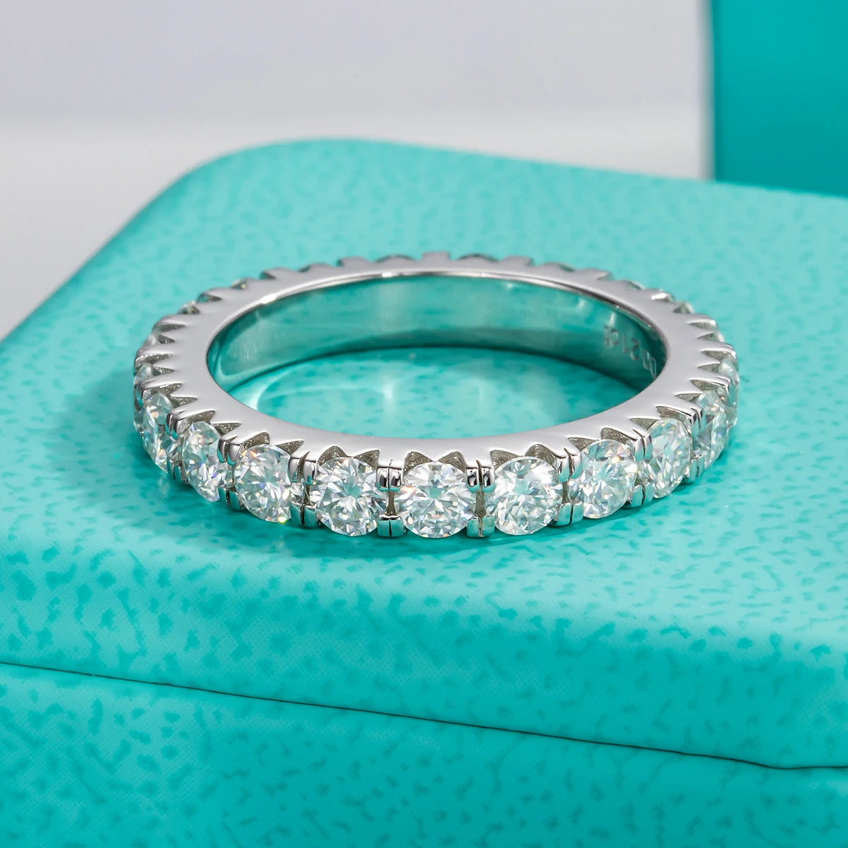 AnuJewel 3mm 2-3ct D Color Moissanite Wedding Band Ring 925 Sterling Silver Eternity Band Engagement Rings for Women