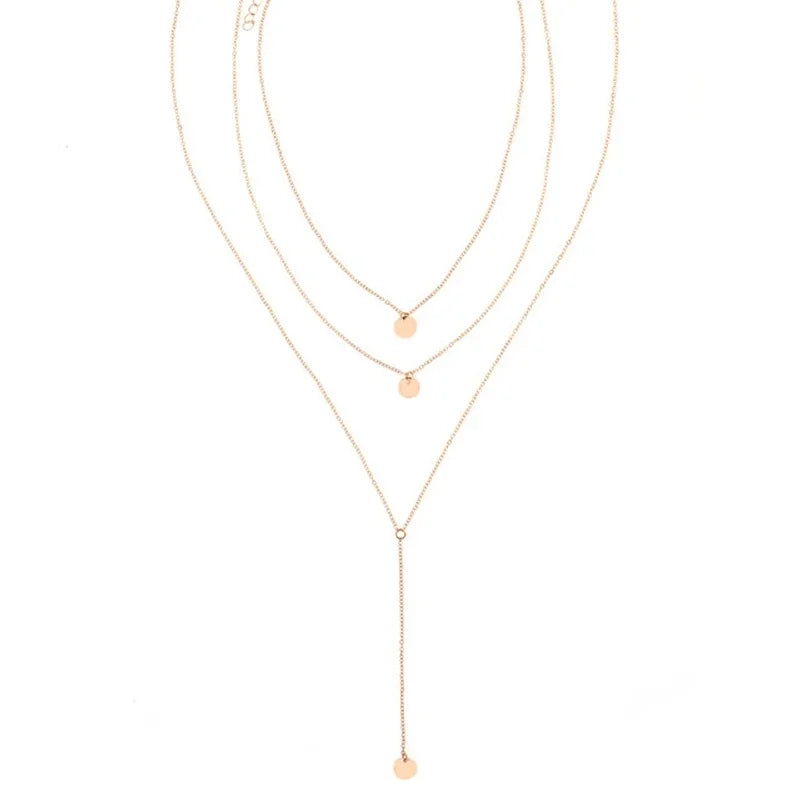 SUMENG New Arrival 2024 Fashion Minimalist Round Disco Coin Chain Necklace Pendant Dainty Sequins Multi Layers Necklaces Women