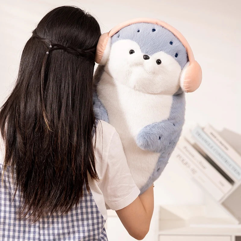 High Quality Genuine Kawaii Cartoon Sea Creature Otter Plush Doll Pillow Headset Blue Seal Otter Stuffed Animal Birthday Gift