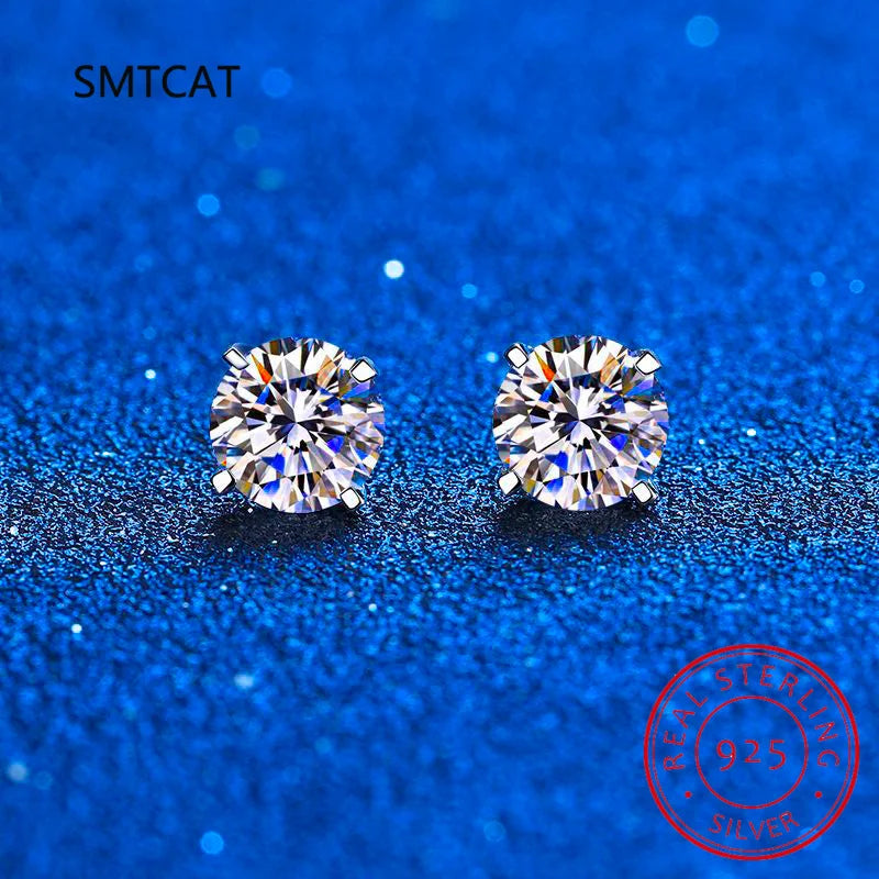 D Color 1CT Moissanite Stud Earrings 925 Sterling Silver Brilliant Round Cut Lab Created Diamond Jewelry Brincos For Women