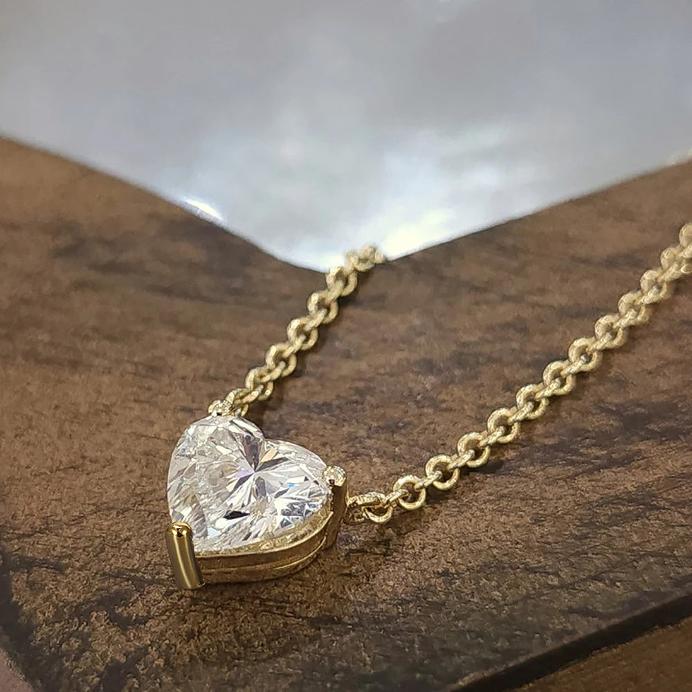 1-3Carat Heart Cut Moissanite Pendant Necklace for Woman S925 Silver Plated 18k Gold Solitaire Diamond Neckchain Certified