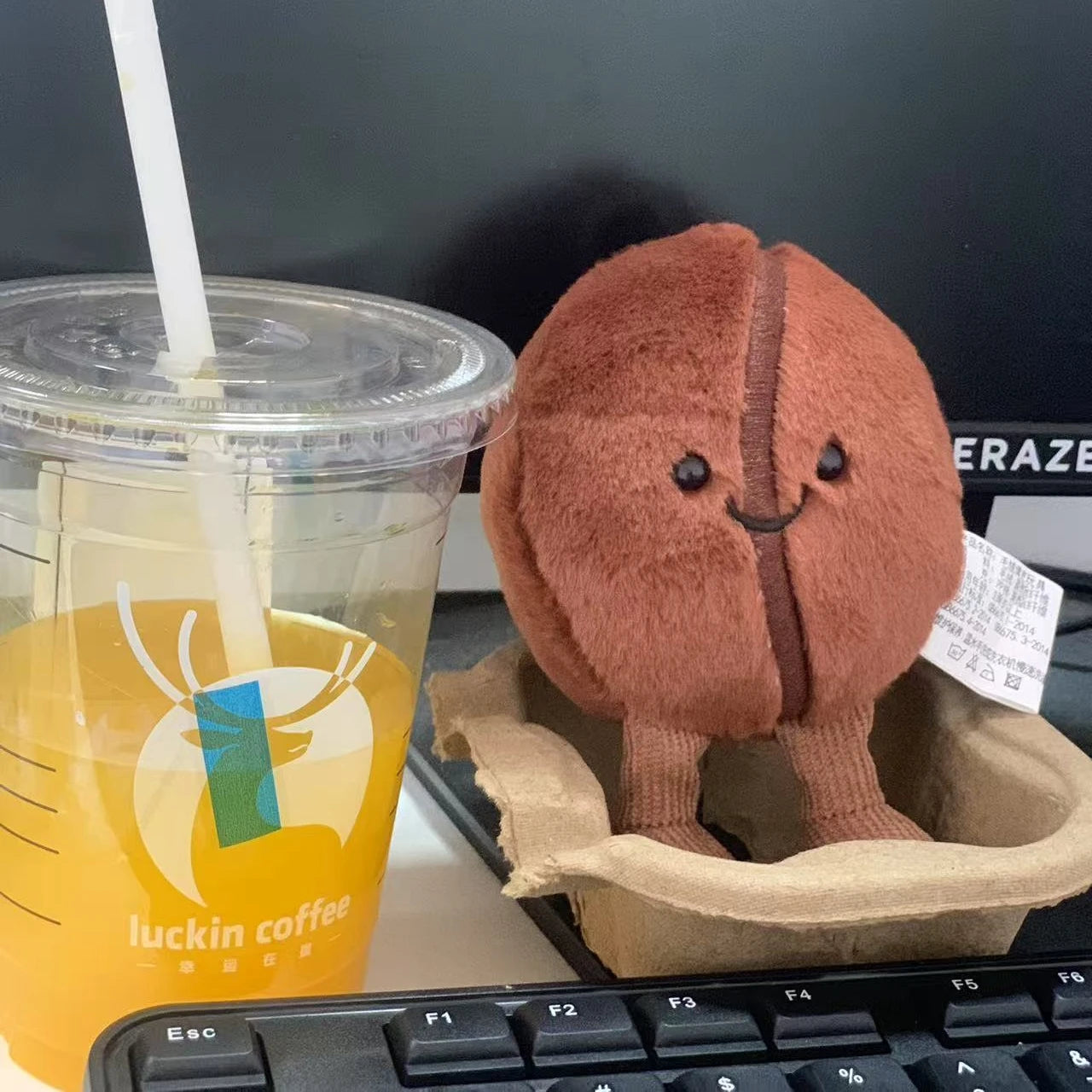 Jellycat Coffee Bean Bag Pendant Cartoon Stuffed Smiling Coffee Food Plushies Cute Key Chain Soft Doll Birthday Gifts Girl