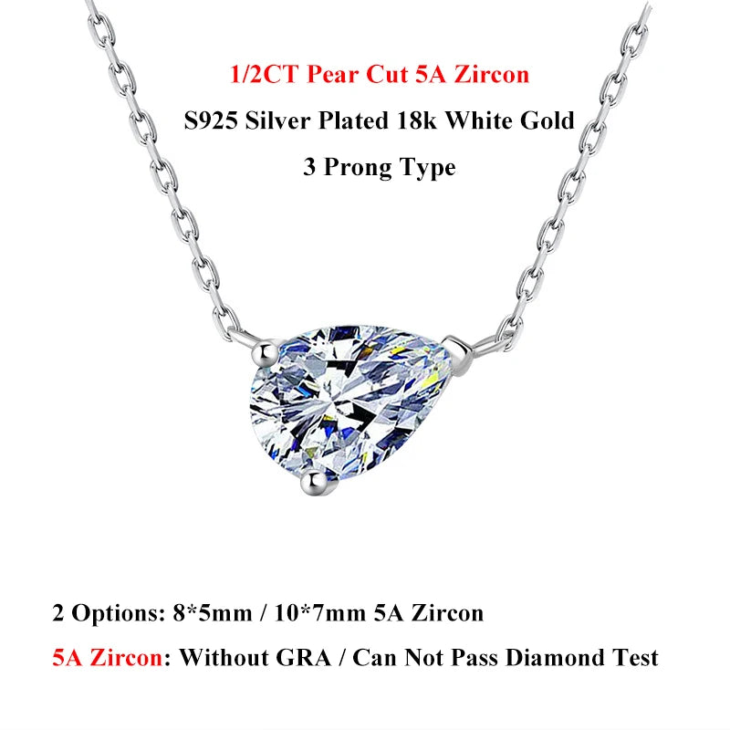 EWYA Pear Cut 1/2CT Solitaire Moissanite Pendant Necklace Woman Man 925 Silver Waterdrop Lab Diamond Gra Certified Neck Chain