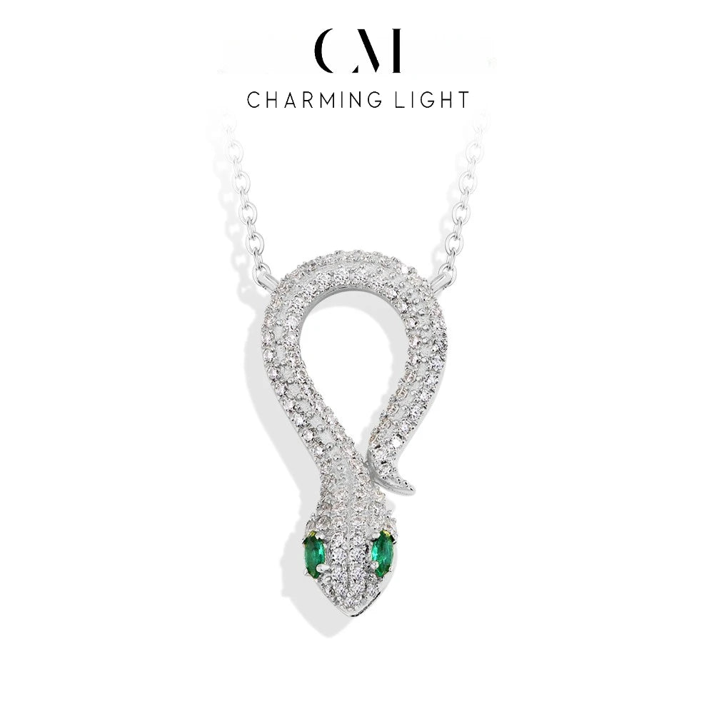 CHARMING Original Snake Moissanite Pendant Necklace Lab Diamond 925 Sterling Silver Luxury Plated Gold Snake Necklace Jewelry