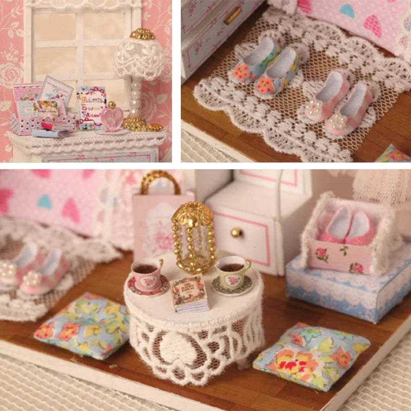 Kitten Mini Doll House Model Building Assembled House Home Kit Creative Room Bedroom Decoration with Furniture Birthday Gifts