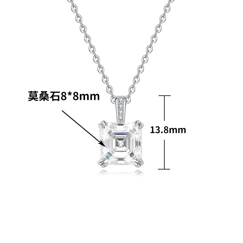 4 Claws 100% 925 Sterling Silver Real 3ct Asscher Moissanite Pendant Necklace for Women Sparkling Party Fine Jewelry Gifts