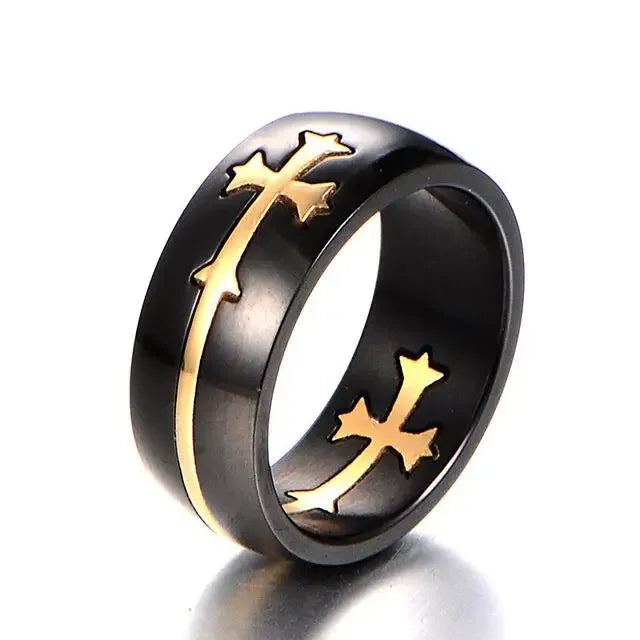 ゴールドシルバーカラークロスリング レディース メンズ ブラック ステンレススチール クールリング 男性 カジュアル チャーム ジュエリー 結婚指輪 分離可能リング