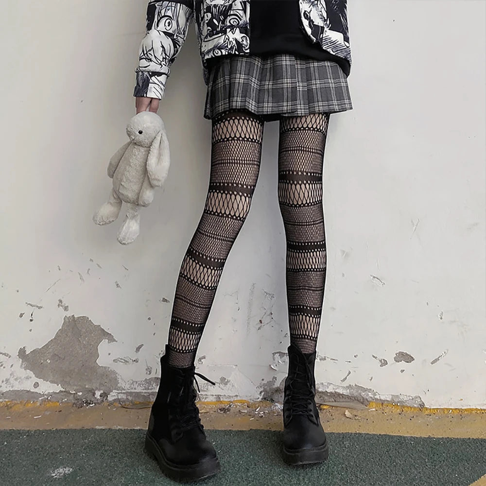 Woman Girls Gothic Cartoon Fishnet Stockings Snake Kuromies Skull Socks Mesh Tights Panties Lolita Plus Size Pantyhose Leggings