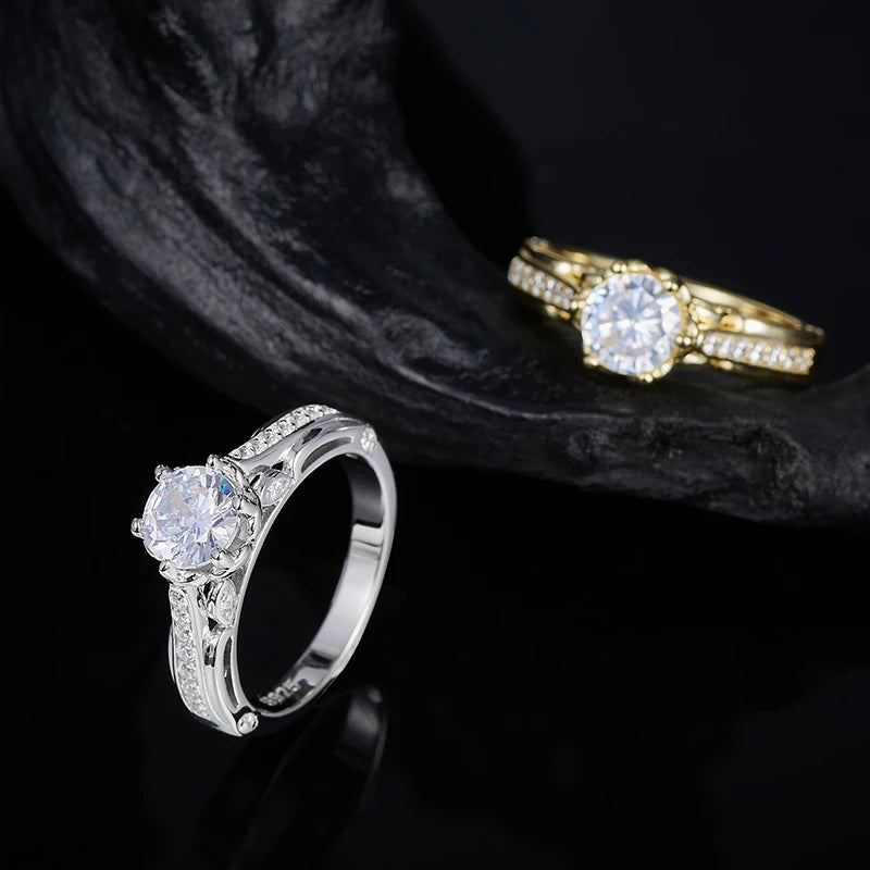 Luxury Moissanite Rings Woman Jewelry 6.5mm D VVS1 Sterling Silver 925 Ring GRA 18K Gold Plated Engagement Wedding Party Gift
