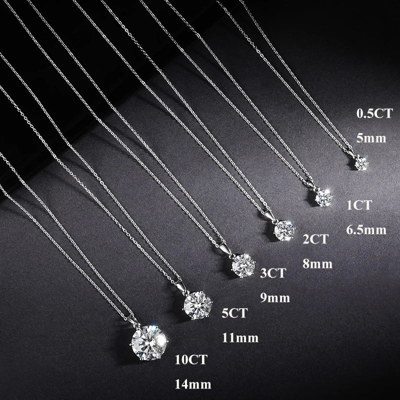 EWYA 1 2 Carat Real Moissanite Pendant Necklace For Women 6 Prong 100% 925 Sterling Silver Wedding Party Bridal Fine Jewelry