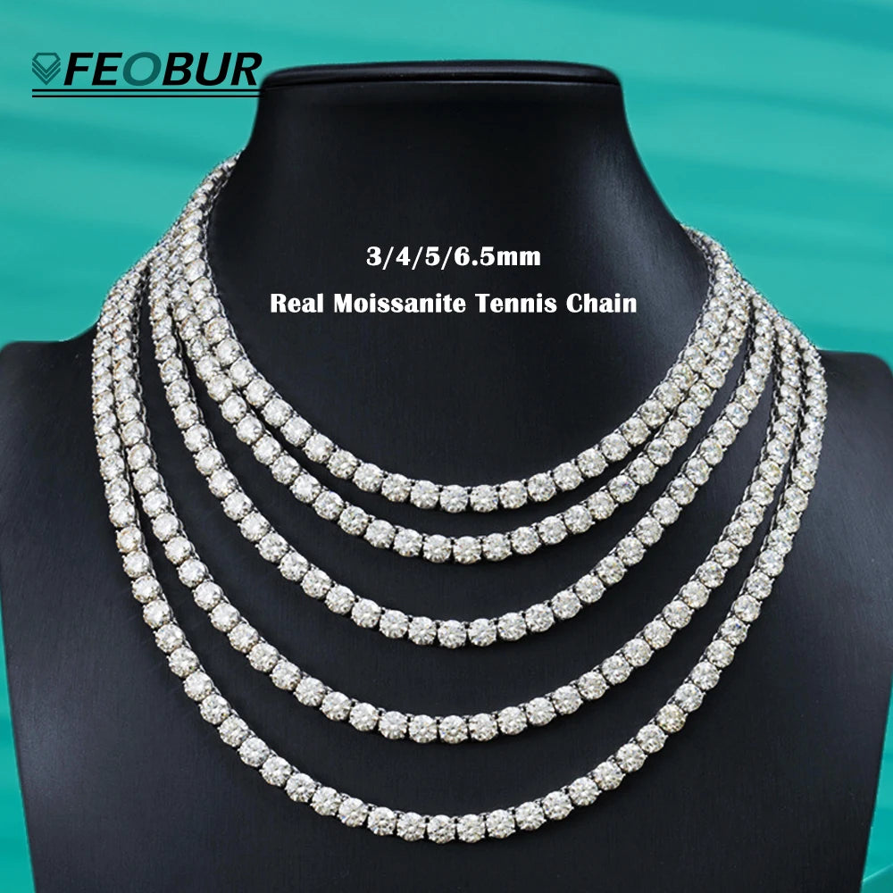 3/4/5/6.5mm Real Moissanite Tennis Necklace Bracelet for Men Women 925 Sterling Silver Lab Diamond Neck Chain Party Jewelry Gift
