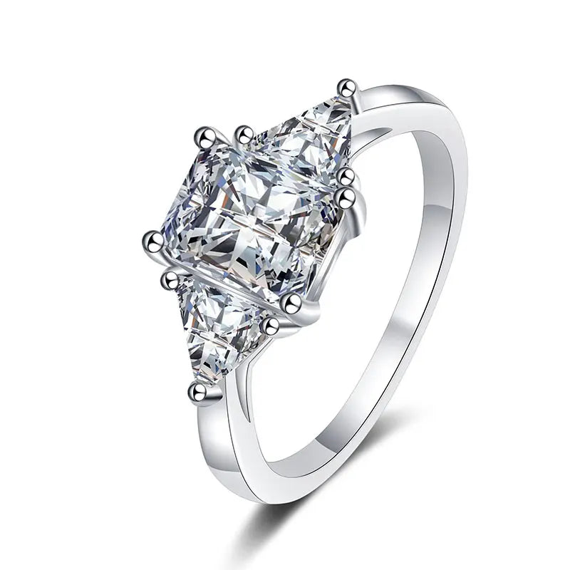KNOBSPIN 3ct Radiant Moissanite Ring s925 Sterling Sliver Plated 18k White Gold Wedding Engagement Fine Jewelry Rings For Woman