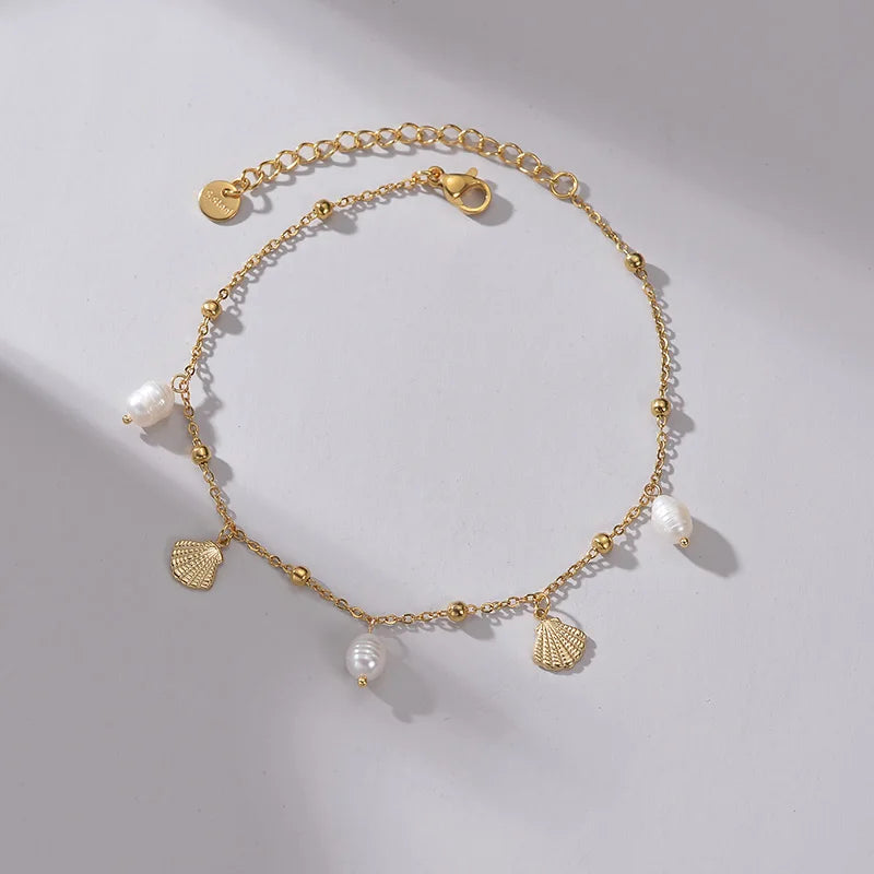 Fashion High Quality Shell Pearl Bracelet Stainless Steel Gold Color For Women Bangle Girl Jewelry Gift