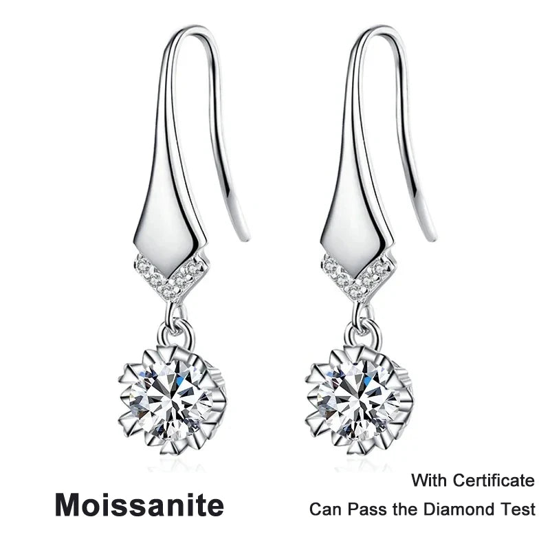 NeeTim 1ct 0.5ct D Color Moissanite Drop Earrings For Women S925 Silver Lab Diamond Engagement Wedding Party Snowflake Earring