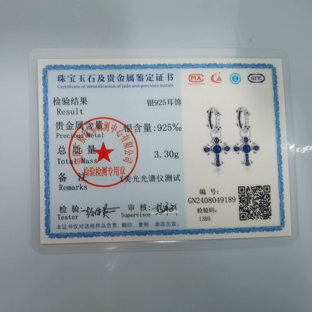 S925スターリングシルバーブルージルコンクロスイヤリングホットニューオリジナルジュエリーファッションクラシックイヤリングエレガントデイリーGfit女性用