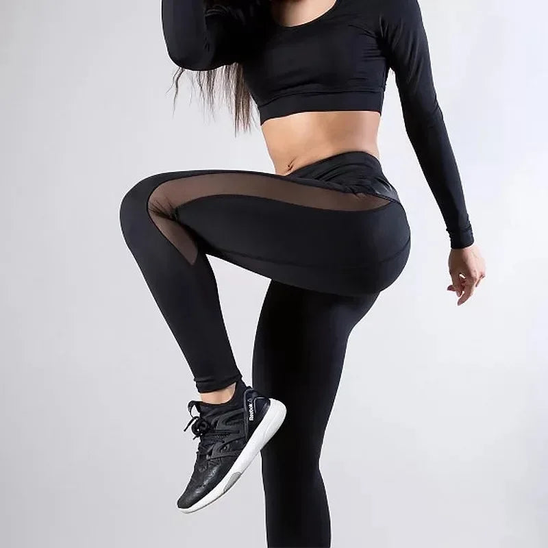 Women's Pants 2025 Spring Fashion Sexy Mesh Pu Splicing Tummy Control Butt Lifting Casual Skinny Daily Long Yoga Sports Leggings