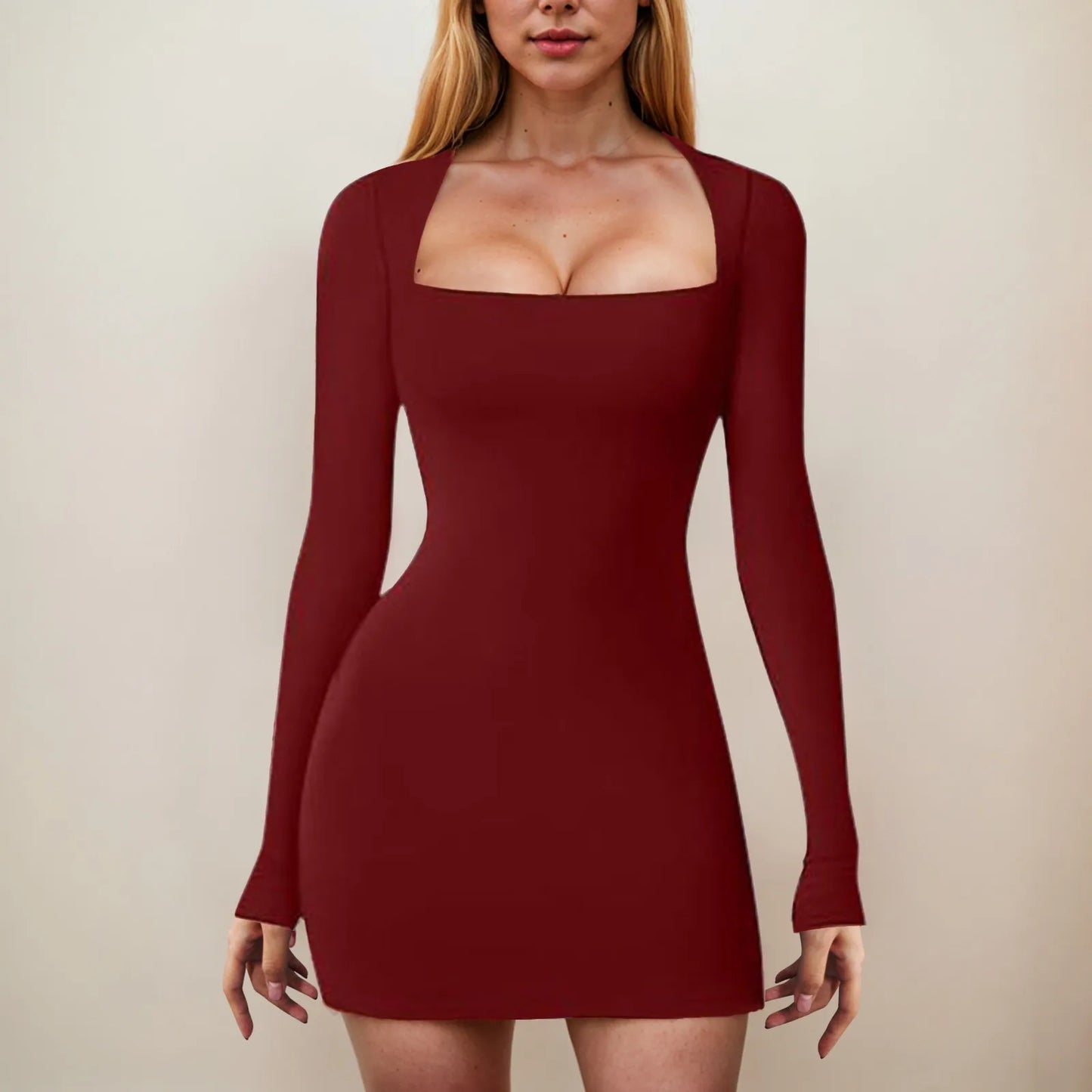 Fashion Autumn Dresses Women New Streetwear Long Sleeves Square Collar Mini Dress Black Sexy Backless Female Casual Slim Dresses