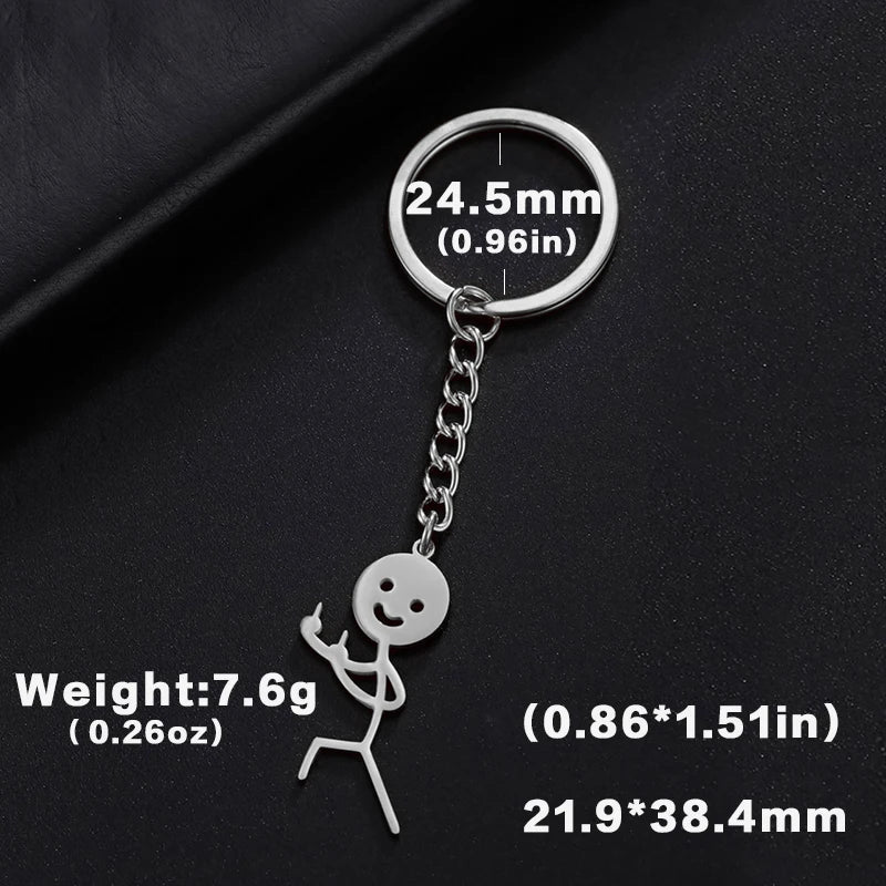 Teamer Funny Middle Finger Stickman Keychain 2025 Cute Trend School Bag Car Key Pendant Couple New Trinket Gift Keyring