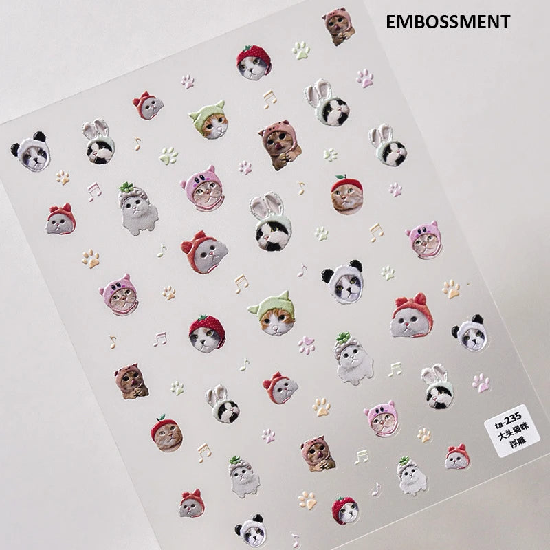Lovely Dog Cat Animal Bunny 3D Soft Embossed Relief Self Adhesive Nail Art Stickers Cute Pretty Puppy Kitty Star Manicure Decals