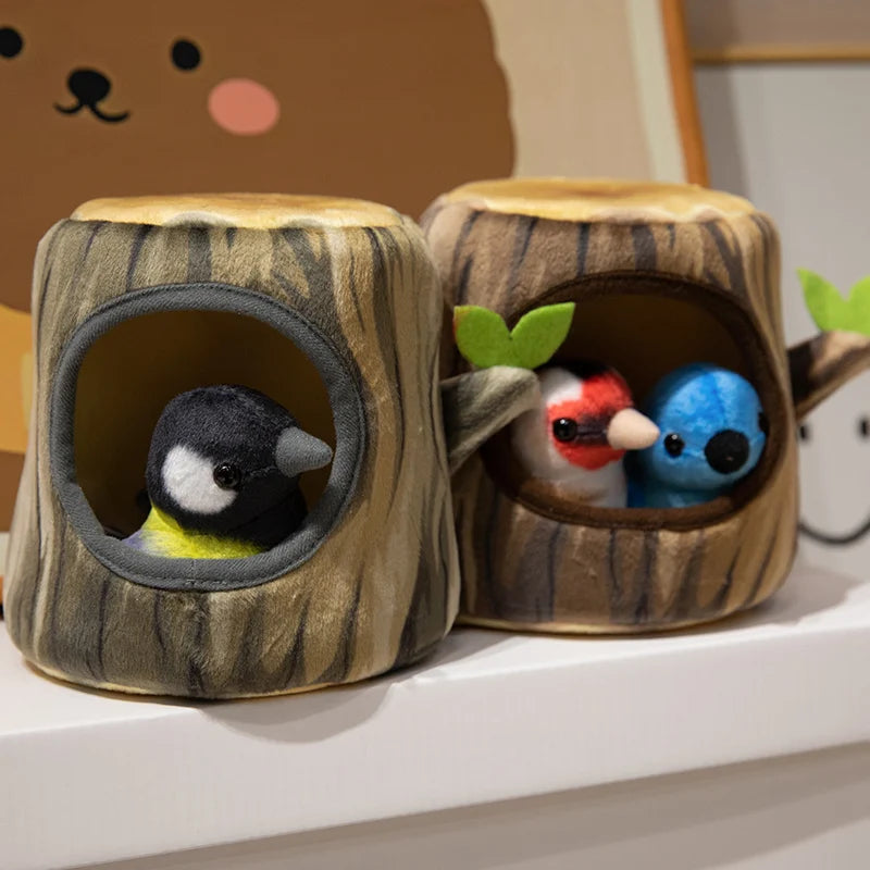 Creative Plush Tree House and Bird Doll Toys Simulation Stump Stuffed Cute Animal Doll Home Office Decor Funny Gift for Girls