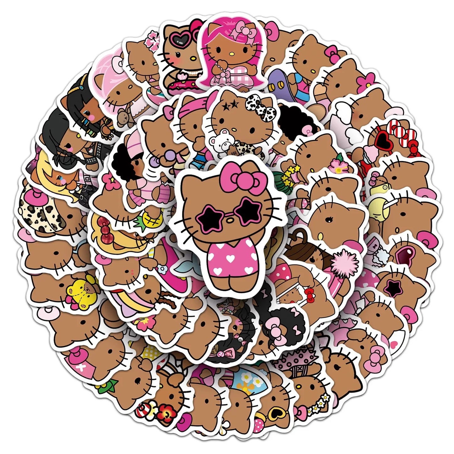 10/50PCS Cartoon Cute Black Skin Hello Kitty Stickers Kawaii Graffiti Decorative Luggage Notebook Waterproof Decal Kids Gift Toy