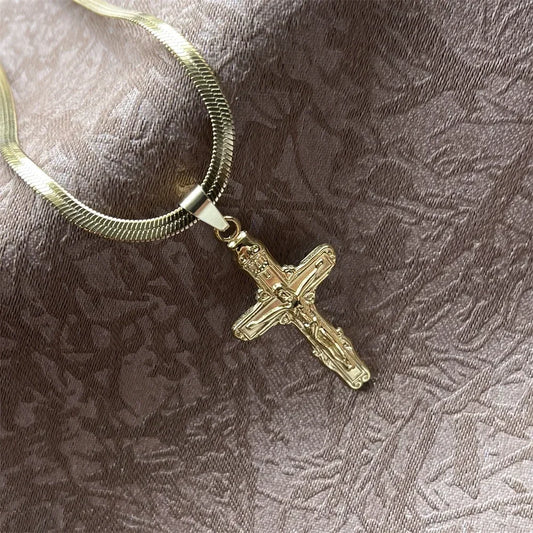 キリスト教イエス十字架ネックレス レディース メンズ ステンレススチールチェーン チョーカー 宗教的十字架ペンダント ジュエリー 祈り 洗礼ギフト