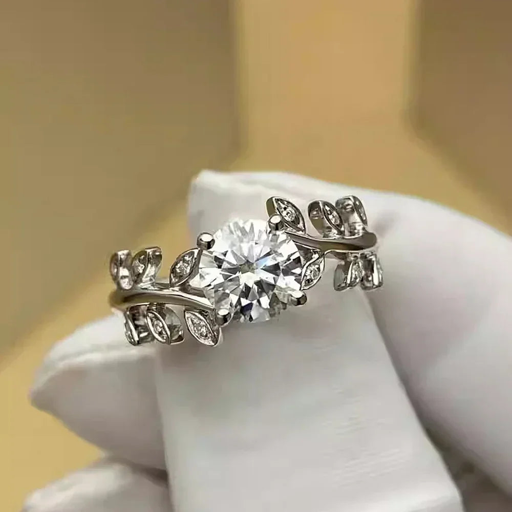 1CT Leaf Moissanite Diamond Engagement RingsCertified for Women 925 Sterling Silver Plated White Gold Wedding Band Promise Ring