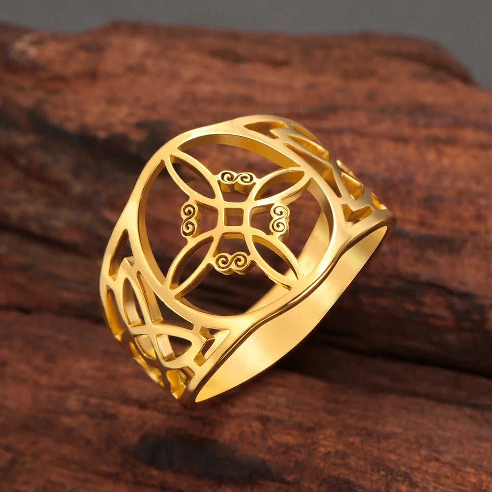 Witch Knot Stainless Steel Ring Wiccan Cross Celtics Knot Women Men Rings Witchcraft Good Luck Protection Amulet Birthday Gifts