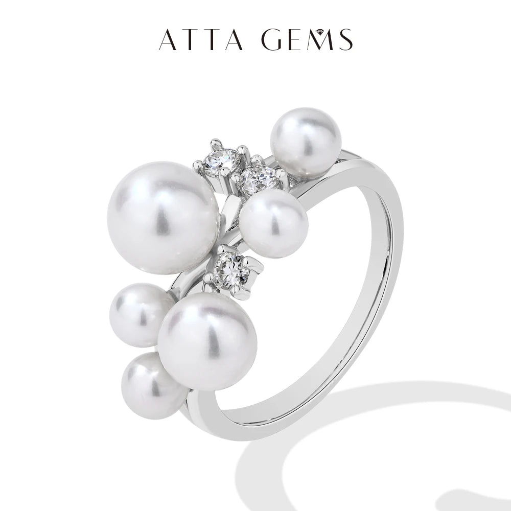 ATTAGEMS Pearl Moissanite Ring DVVS 100% S925 Sterling Silver Plated With18k Gold for Women Engagement Bride Jewelry Luxury Gift