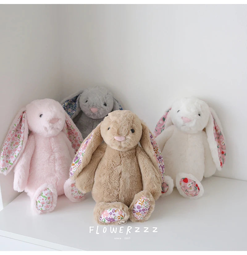 30cm Bonnie Rabbit Floral Ears Plush Toys Cartoon Stuffed Bunny Dolls Children's Room Decor Toy Soft Birthday Gifts For Girl